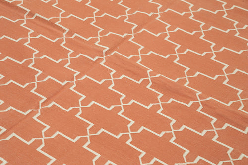 Geometric Duri Turuncu Geometrik Pamuk Yün El Dokuma Halısı 196x279 Agacan