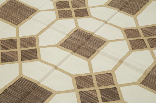 Geometric Duri Kahverengi Geometrik Pamuk Yün El Dokuma Halısı 177x267 Agacan
