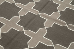 Geometric Duri Gri Geometrik Pamuk Yün El Dokuma Halısı 190x271 Agacan