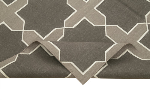 Geometric Duri Gri Geometrik Pamuk Yün El Dokuma Halısı 190x271 Agacan