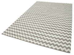 Geometric Duri Gri Geometrik Pamuk Yün El Dokuma Halısı 183x277 Agacan