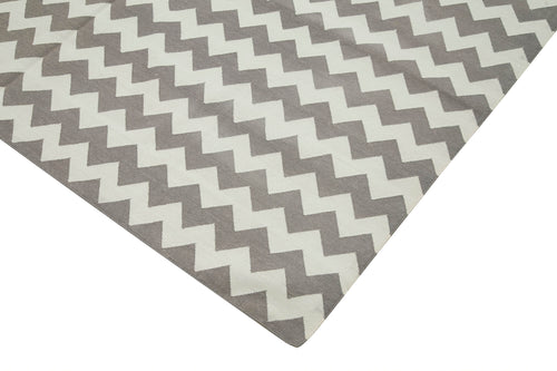 Geometric Duri Gri Geometrik Pamuk Yün El Dokuma Halısı 183x277 Agacan
