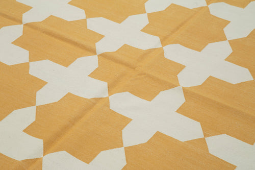 Geometric Duri Sarı Geometrik Pamuk Yün El Dokuma Halısı 188x271 Agacan