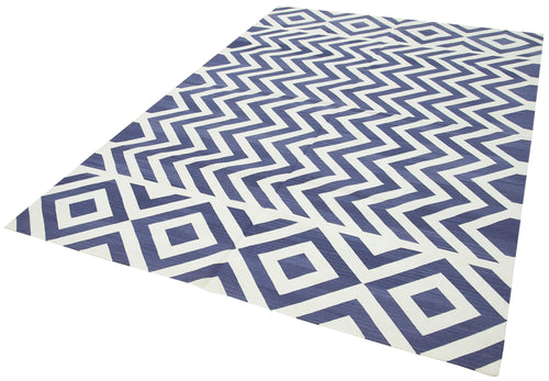 Geometric Duri Mavi Geometrik Pamuk Yün El Dokuma Halısı 184x273 Agacan
