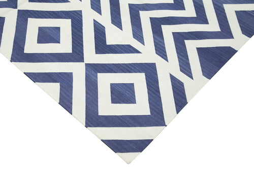 Geometric Duri Mavi Geometrik Pamuk Yün El Dokuma Halısı 184x273 Agacan