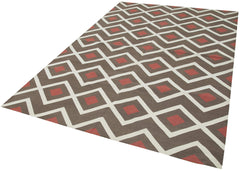 Geometric Duri Kahverengi Geometrik Pamuk Yün El Dokuma Halısı 184x273 Agacan