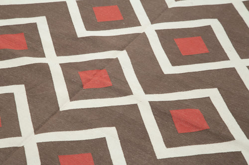 Geometric Duri Kahverengi Geometrik Pamuk Yün El Dokuma Halısı 184x273 Agacan
