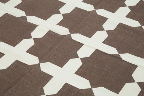 Geometric Duri Kahverengi Geometrik Pamuk Yün El Dokuma Halısı 186x274 Agacan