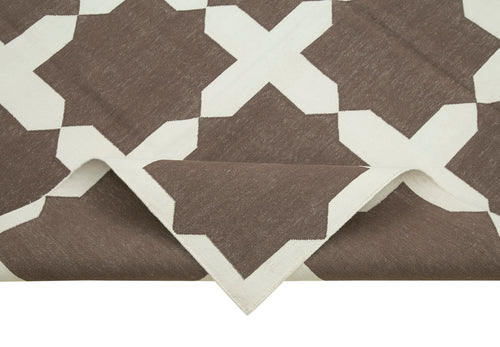 Geometric Duri Kahverengi Geometrik Pamuk Yün El Dokuma Halısı 186x274 Agacan