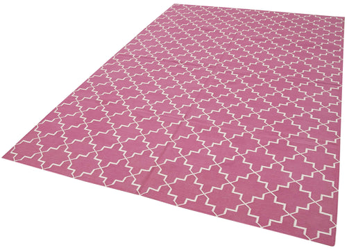 Geometric Duri Pembe Geometrik Pamuk Yün El Dokuma Halısı 186x273 Agacan