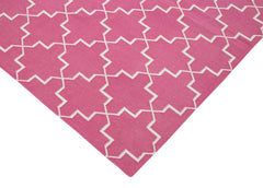 Geometric Duri Pembe Geometrik Pamuk Yün El Dokuma Halısı 186x273 Agacan