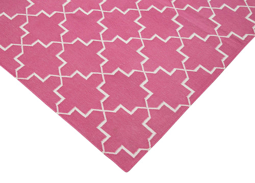 Geometric Duri Pembe Geometrik Pamuk Yün El Dokuma Halısı 186x273 Agacan
