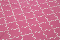 Geometric Duri Pembe Geometrik Pamuk Yün El Dokuma Halısı 186x273 Agacan