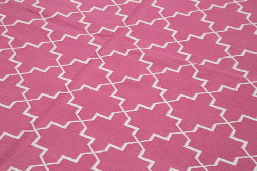 Geometric Duri Pembe Geometrik Pamuk Yün El Dokuma Halısı 186x273 Agacan