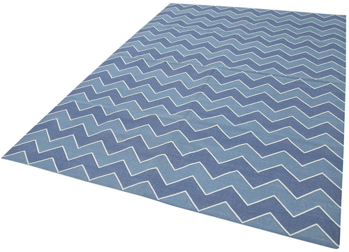 Geometric Duri Mavi Geometrik Pamuk Yün El Dokuma Halısı 187x270 Agacan