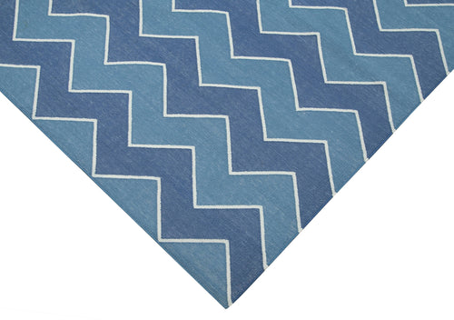 Geometric Duri Mavi Geometrik Pamuk Yün El Dokuma Halısı 187x270 Agacan
