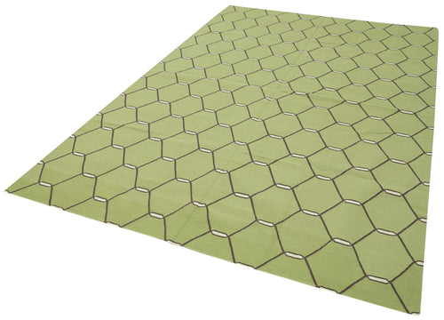 Geometric Duri Yeşil Geometrik Pamuk Yün El Dokuma Halısı 185x282 Agacan