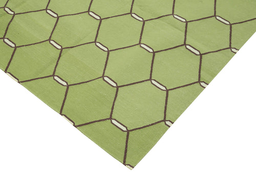 Geometric Duri Yeşil Geometrik Pamuk Yün El Dokuma Halısı 185x282 Agacan