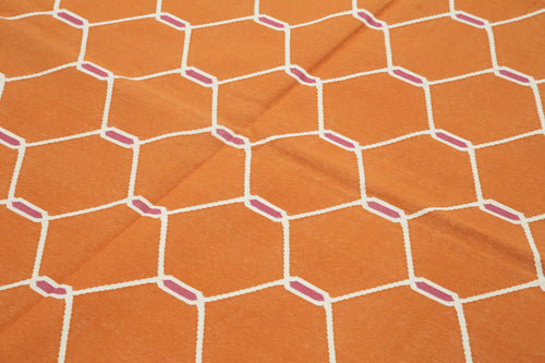 Geometric Duri Turuncu Geometrik Pamuk Yün El Dokuma Halısı 184x266 Agacan