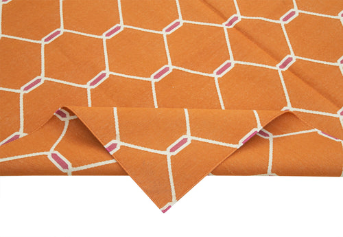Geometric Duri Turuncu Geometrik Pamuk Yün El Dokuma Halısı 184x266 Agacan