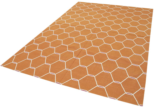 Geometric Duri Turuncu Geometrik Pamuk Yün El Dokuma Halısı 185x274 Agacan