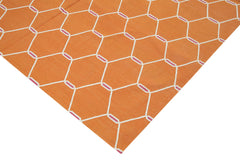 Geometric Duri Turuncu Geometrik Pamuk Yün El Dokuma Halısı 185x274 Agacan