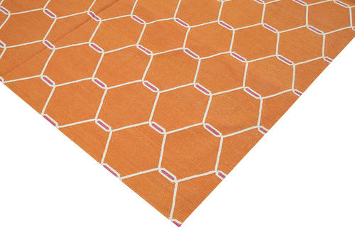 Geometric Duri Turuncu Geometrik Pamuk Yün El Dokuma Halısı 185x274 Agacan