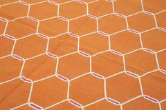 Geometric Duri Turuncu Geometrik Pamuk Yün El Dokuma Halısı 185x274 Agacan