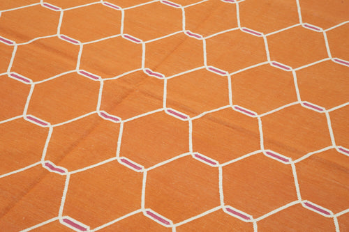 Geometric Duri Turuncu Geometrik Pamuk Yün El Dokuma Halısı 185x274 Agacan