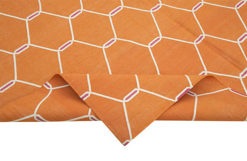 Geometric Duri Turuncu Geometrik Pamuk Yün El Dokuma Halısı 185x274 Agacan