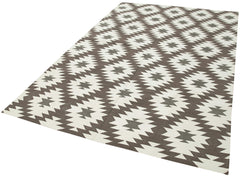 Geometric Duri Kahverengi Geometrik Pamuk Yün El Dokuma Halısı 176x269 Agacan