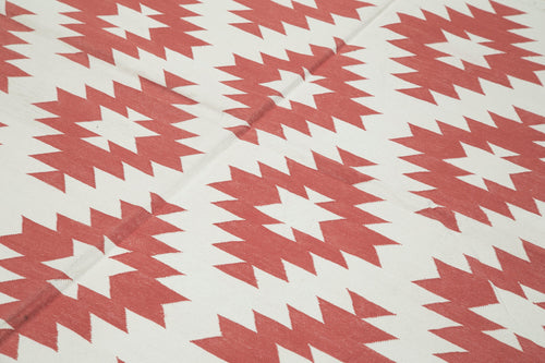 Geometric Duri Kırmızı Geometrik Pamuk Yün El Dokuma Halısı 188x273 Agacan