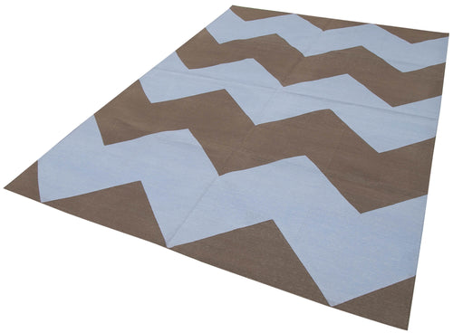 Geometric Duri Mavi Geometrik Pamuk Yün El Dokuma Halısı 190x270 Agacan
