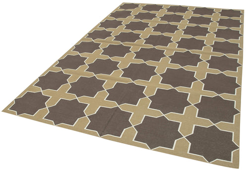 Geometric Duri Kahverengi Geometrik Pamuk Yün El Dokuma Halısı 191x277 Agacan