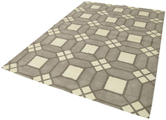 Geometric Duri Gri Geometrik Pamuk Yün El Dokuma Halısı 184x267 Agacan
