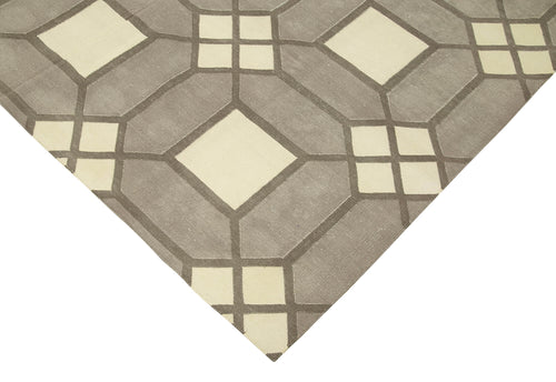 Geometric Duri Gri Geometrik Pamuk Yün El Dokuma Halısı 184x267 Agacan