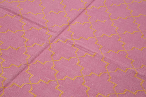 Geometric Duri Pembe Geometrik Pamuk Yün El Dokuma Halısı 187x270 Agacan