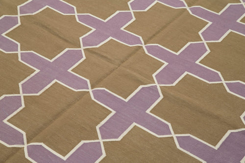 Geometric Duri Kahverengi Geometrik Pamuk Yün El Dokuma Halısı 184x273 Agacan