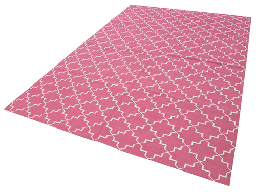 Geometric Duri Pembe Geometrik Pamuk Yün El Dokuma Halısı 183x277 Agacan