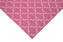 Geometric Duri Pembe Geometrik Pamuk Yün El Dokuma Halısı 183x277 Agacan