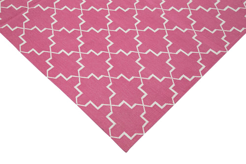 Geometric Duri Pembe Geometrik Pamuk Yün El Dokuma Halısı 183x277 Agacan