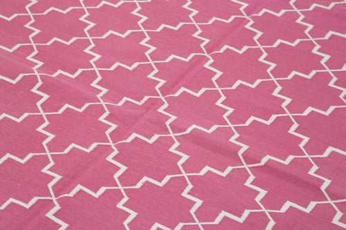 Geometric Duri Pembe Geometrik Pamuk Yün El Dokuma Halısı 183x277 Agacan