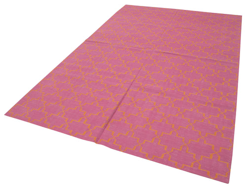 Geometric Duri Pembe Geometrik Pamuk Yün El Dokuma Halısı 182x273 Agacan