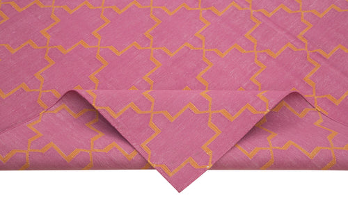 Geometric Duri Pembe Geometrik Pamuk Yün El Dokuma Halısı 182x273 Agacan