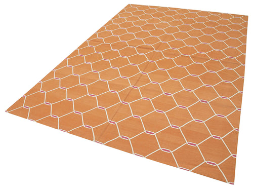 Geometric Duri Turuncu Geometrik Pamuk Yün El Dokuma Halısı 185x276 Agacan