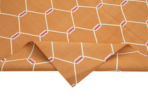 Geometric Duri Turuncu Geometrik Pamuk Yün El Dokuma Halısı 185x276 Agacan