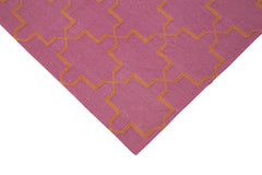 Geometric Duri Pembe Geometrik Pamuk Yün El Dokuma Halısı 184x270 Agacan