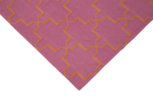 Geometric Duri Pembe Geometrik Pamuk Yün El Dokuma Halısı 184x270 Agacan