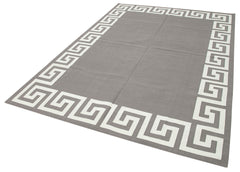 Geometric Duri Gri Geometrik Pamuk Yün El Dokuma Halısı 186x270 Agacan