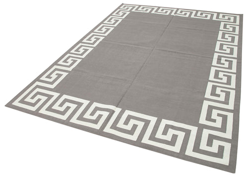 Geometric Duri Gri Geometrik Pamuk Yün El Dokuma Halısı 186x270 Agacan